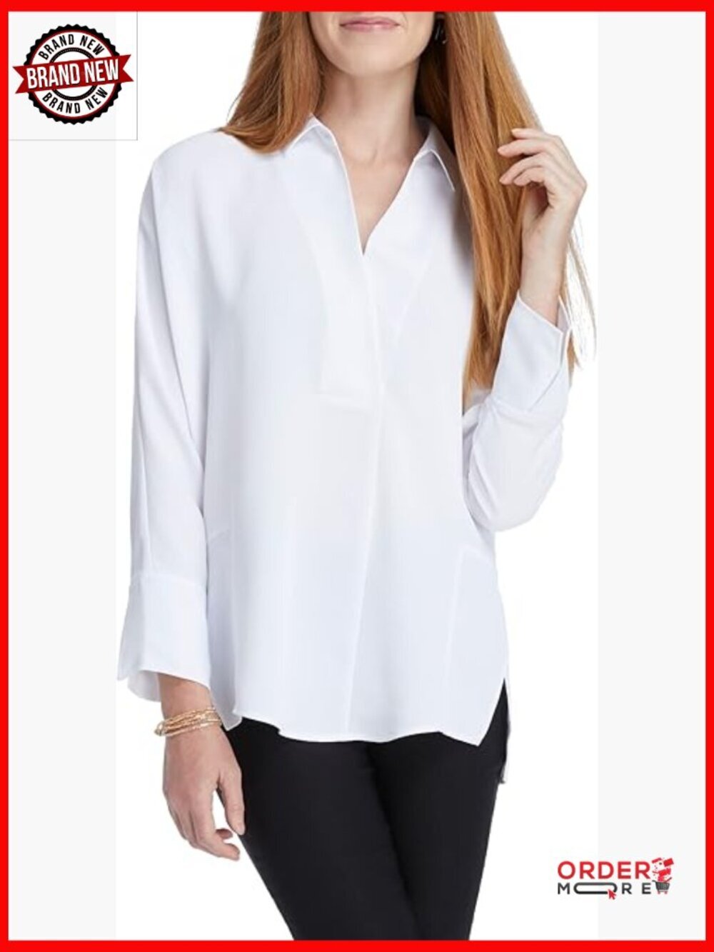 Long Sleeve Collared Split-Neck Top with Dolman Sleeves